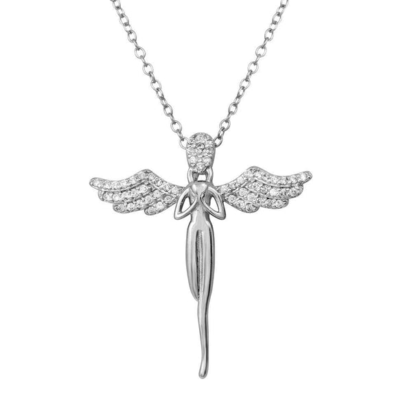 Silver 925 Rhodium Plated Angel CZ Necklace - BGP01227 | Silver Palace Inc.