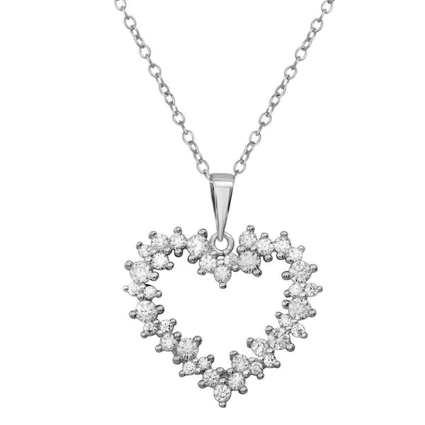 Silver 925 Rhodium Plated Multi CZ Open Heart Necklace - BGP01229 | Silver Palace Inc.