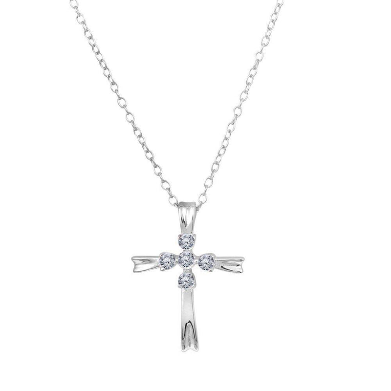 Silver 925 Rhodium Plated Simple Cross Necklace with CZ - BGP01231 | Silver Palace Inc.