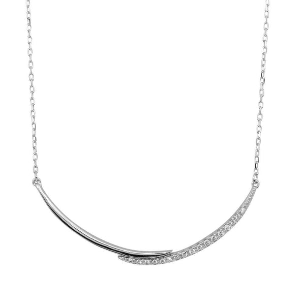 Silver 925 Rhodium Plated Double Curve Necklace with CZ - BGP01235 | Silver Palace Inc.