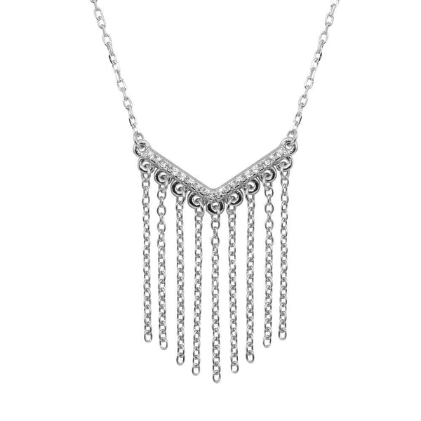 Silver 925 Plated V with Drops CZ Necklace - BGP01236 | Silver Palace Inc.