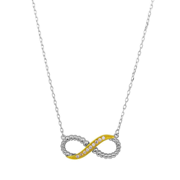 Silver 925 2 Toned Rhodium Gold Plated Infinity CZ Necklace - BGP01237 | Silver Palace Inc.