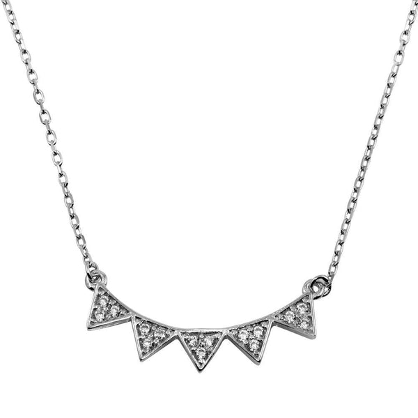 Silver 925 Rhodium Plated 5 CZ Encrusted Triangle Necklace - BGP01247 | Silver Palace Inc.