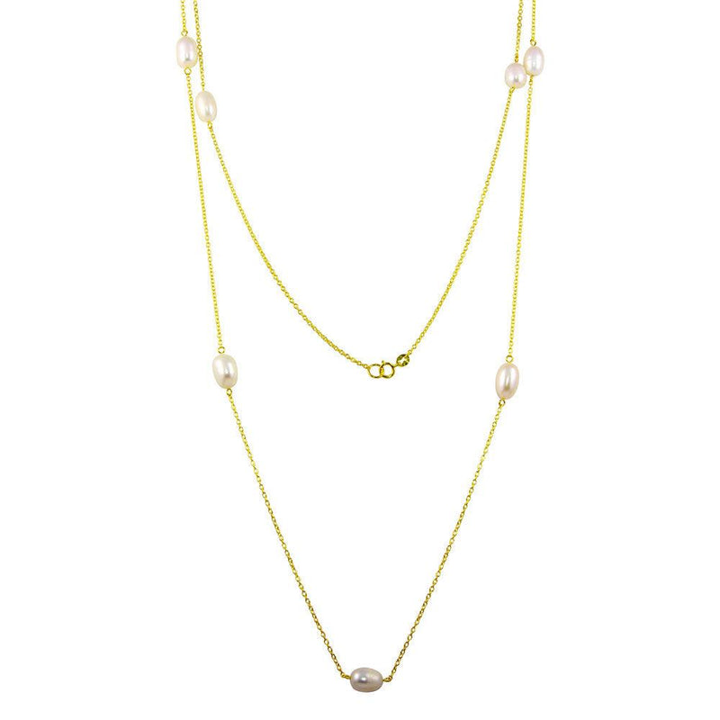 Silver 925 Gold Plated Fresh Water Pearls Necklace - BGP01249-GP | Silver Palace Inc.