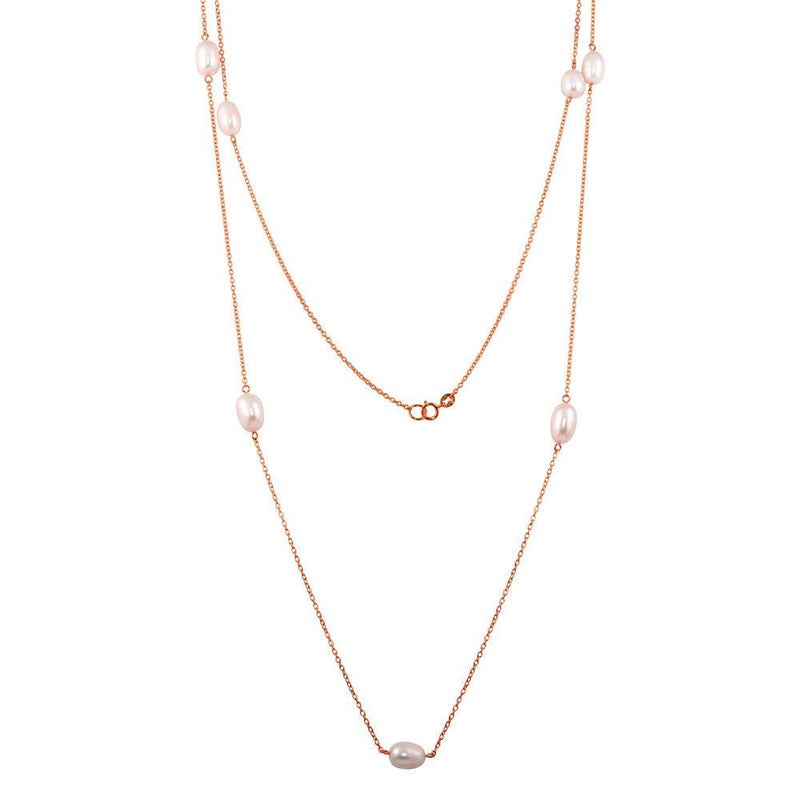 Silver 925 Rose Gold Plated Fresh Water Pearls Necklace - BGP01249-RGP | Silver Palace Inc.
