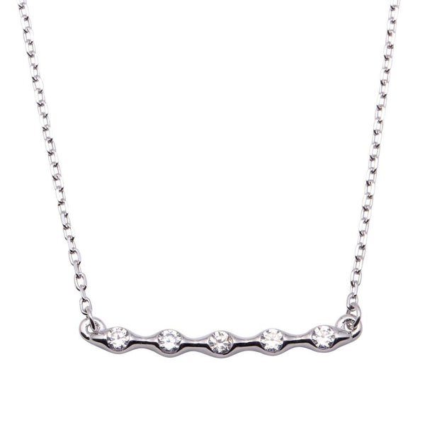 Silver 925 Rhodium Plated 5 CZ Bar Pendant Necklace - BGP01251 | Silver Palace Inc.