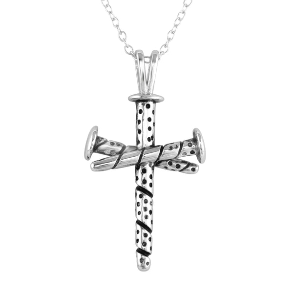 Silver 925 Rhodium Plated Triple Nail Cross Pendant Necklace - BGP01252 | Silver Palace Inc.