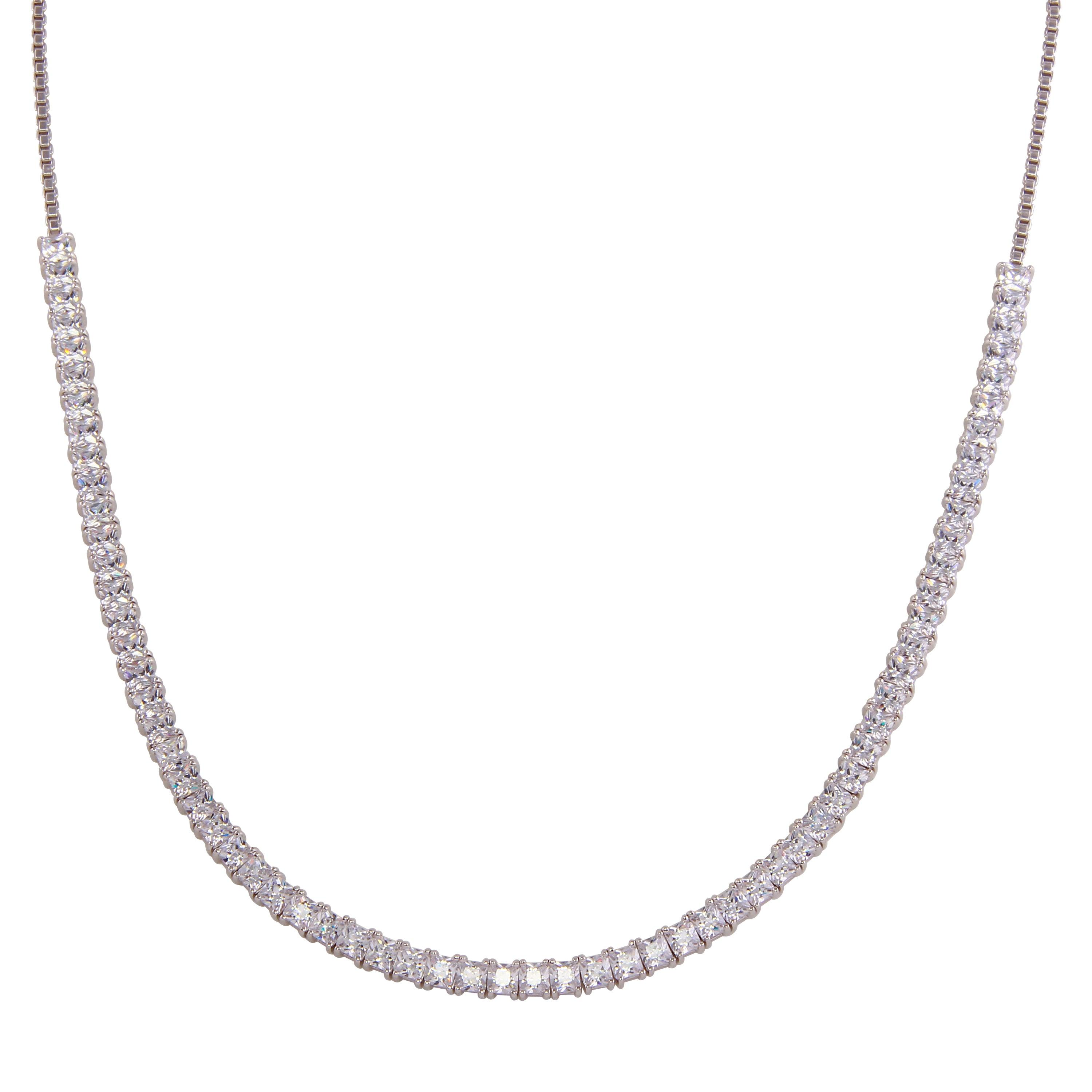 Silver 925 Rhodium Plated Adjustable Tennis CZ Necklace - BGP01256 | Silver Palace Inc.