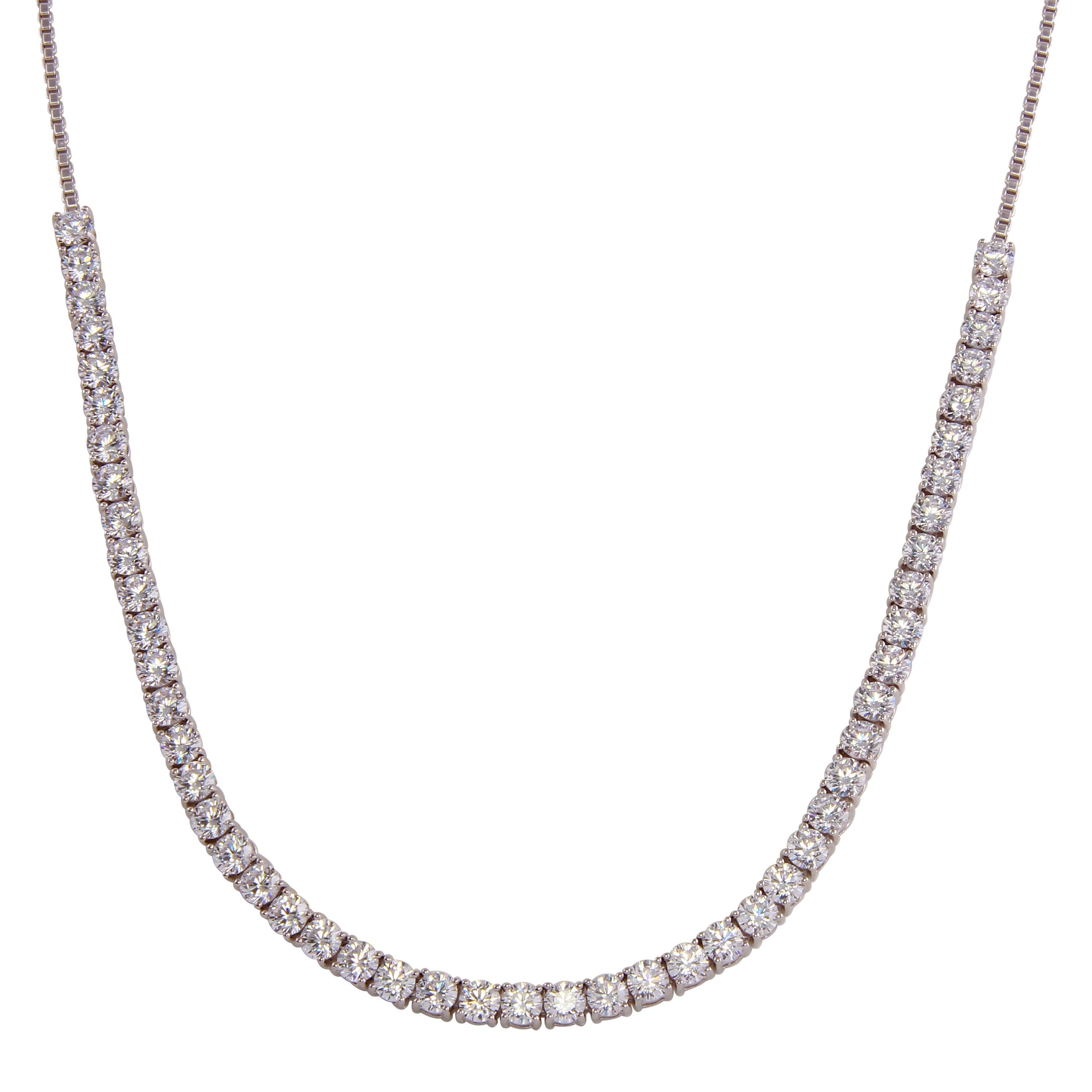 Silver 925 Rhodium Plated Adjustable Tennis CZ Necklace - BGP01257 | Silver Palace Inc.