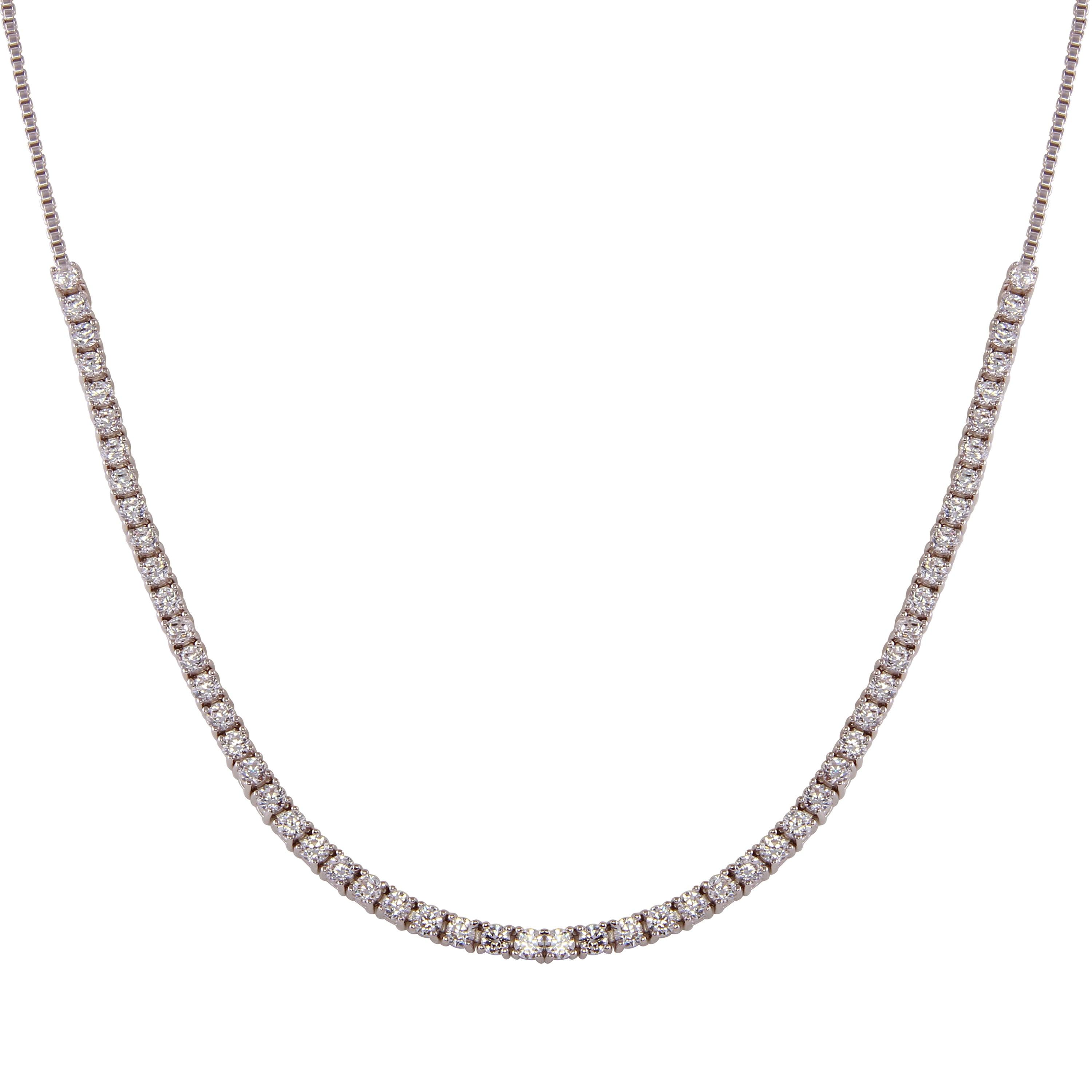 Silver 925 Rhodium Plated Adjustable Tennis CZ Necklace - BGP01258 | Silver Palace Inc.