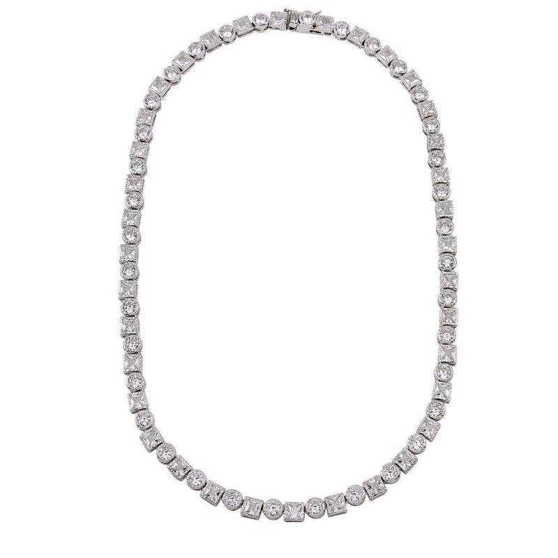 Silver 925 Rhodium Plated Round and Square CZ Infinity Necklace - BGP01259 | Silver Palace Inc.