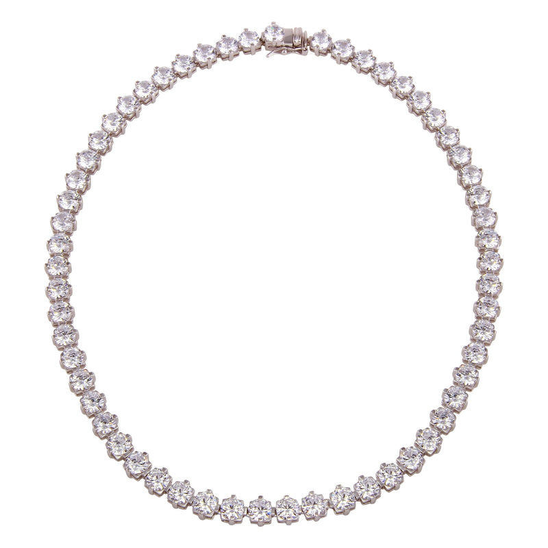 Silver 925 Rhodium Plated Tennis CZ Necklace - BGP01261 | Silver Palace Inc.
