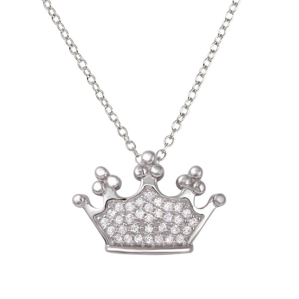 Silver 925 Rhodium Plated Crown Pendant Necklace with CZ - BGP01263 | Silver Palace Inc.