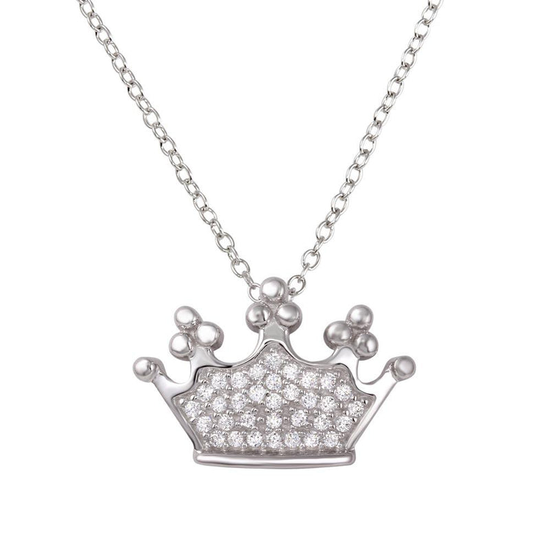 Silver 925 Rhodium Plated Crown Pendant Necklace with CZ - BGP01263 | Silver Palace Inc.