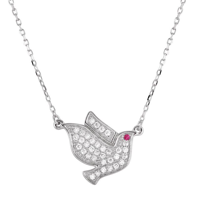Silver 925 Rhodium Plated Dove Pedant Necklace with CZ - BGP01271 | Silver Palace Inc.