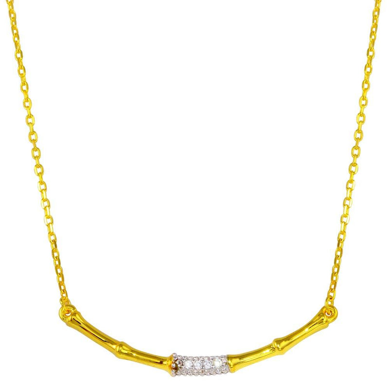 Silver 925 Gold Plated Bamboo Pendant Necklace with CZ - BGP01276 | Silver Palace Inc.