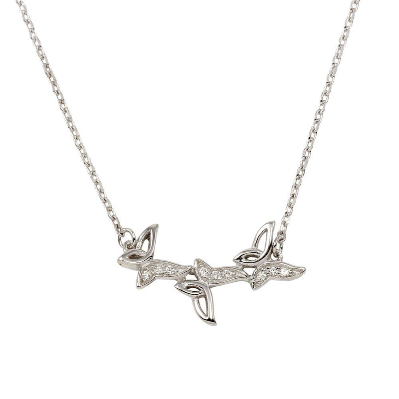Silver 925 Rhodium Plated 3 Butterfly Pendant Necklace with CZ - BGP01280 | Silver Palace Inc.