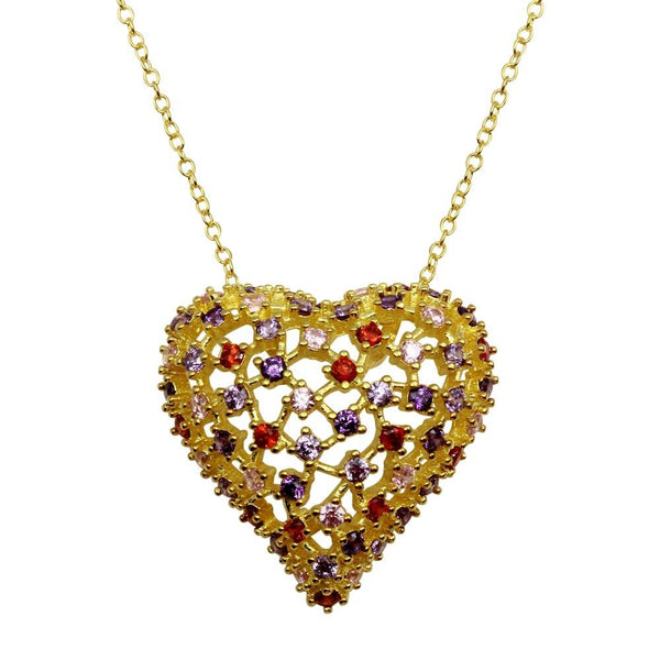 Silver 925 Gold Plated Heart Pendant with Multi-Colored CZ - BGP01282 | Silver Palace Inc.