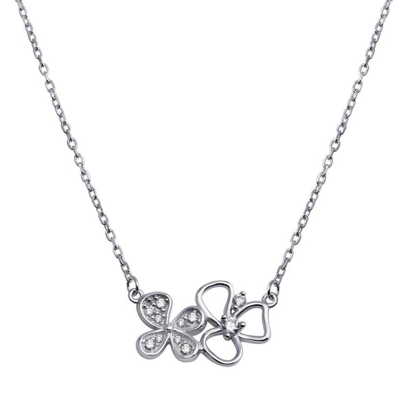 Rhodium Plated 925 Sterling Silver Clover CZ Necklace - BGP01287 | Silver Palace Inc.