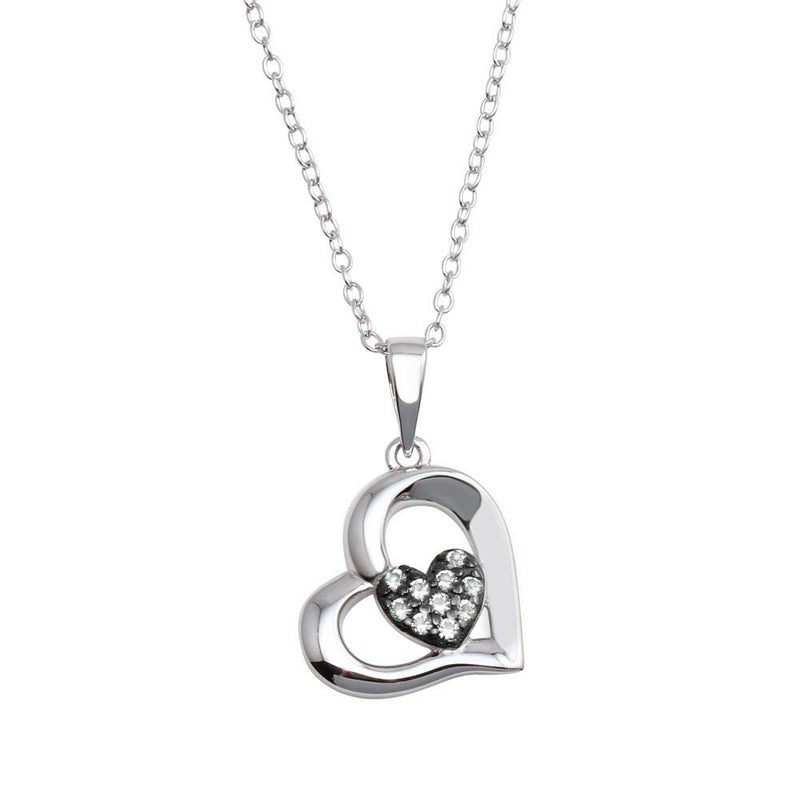 Silver 925 Rhodium Plated Heart Pendant Necklace with CZ - BGP01292CLR | Silver Palace Inc.