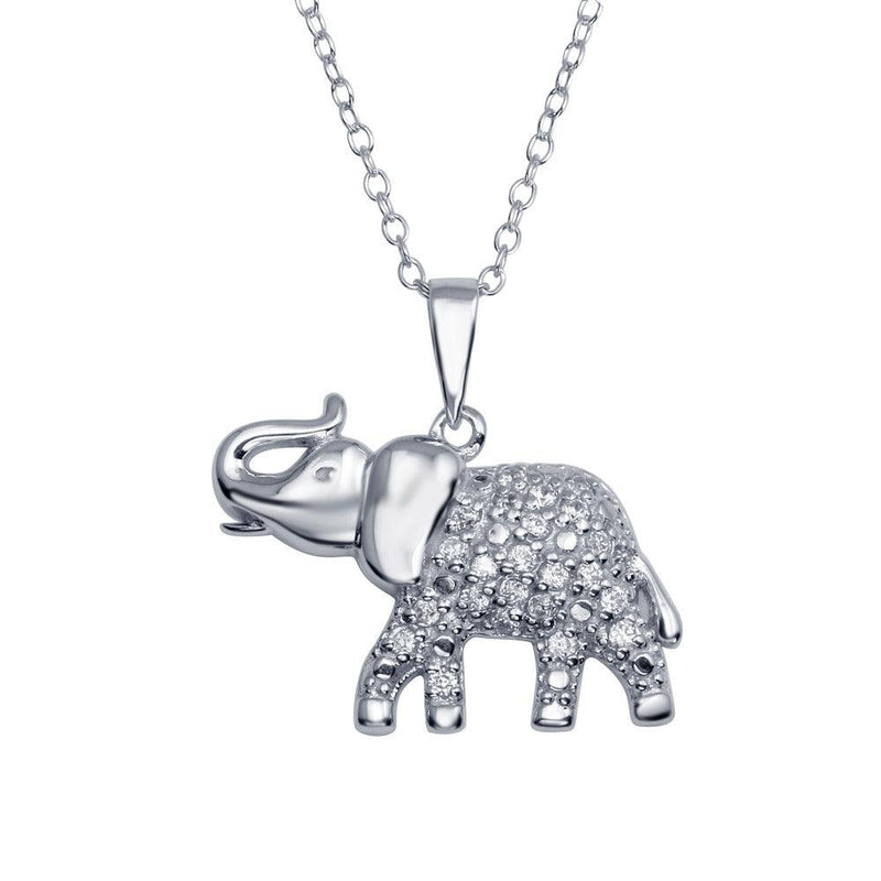 Silver 925 Rhodium Plated Elephant Pendant Necklace with CZ - BGP01295 | Silver Palace Inc.