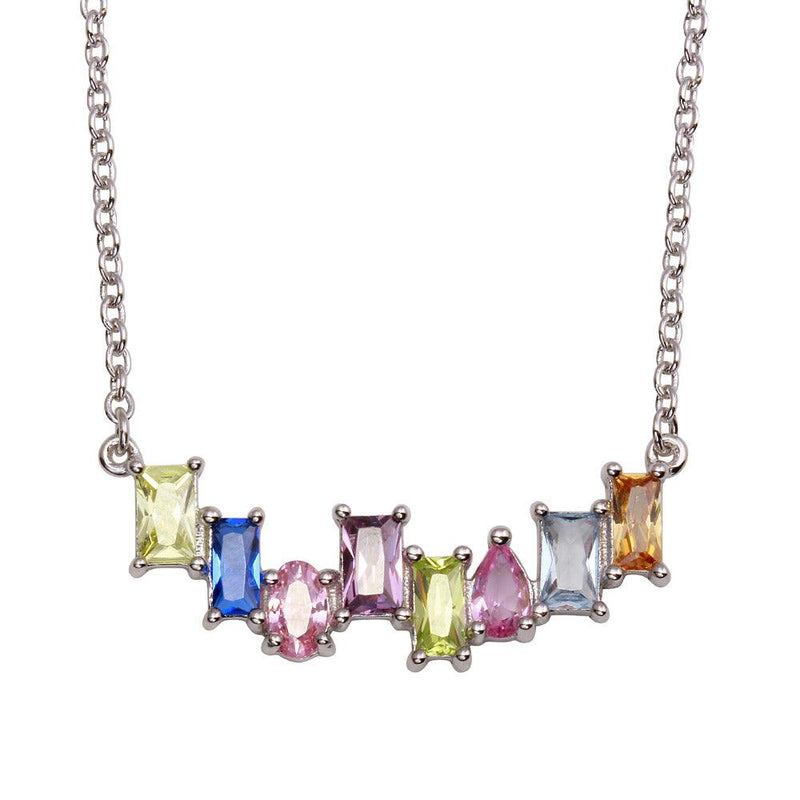 Silver 925 Rhodium Plated Colored CZ Stone Necklace - BGP01297 | Silver Palace Inc.