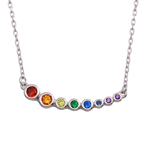 Silver 925 Rhodium Plated Multi-Colored Graduated CZ Necklace - BGP01298 | Silver Palace Inc.