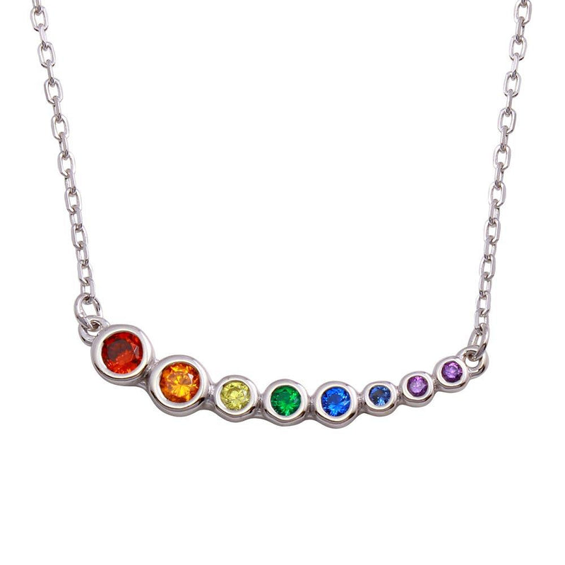 Silver 925 Rhodium Plated Multi-Colored Graduated CZ Necklace - BGP01298 | Silver Palace Inc.