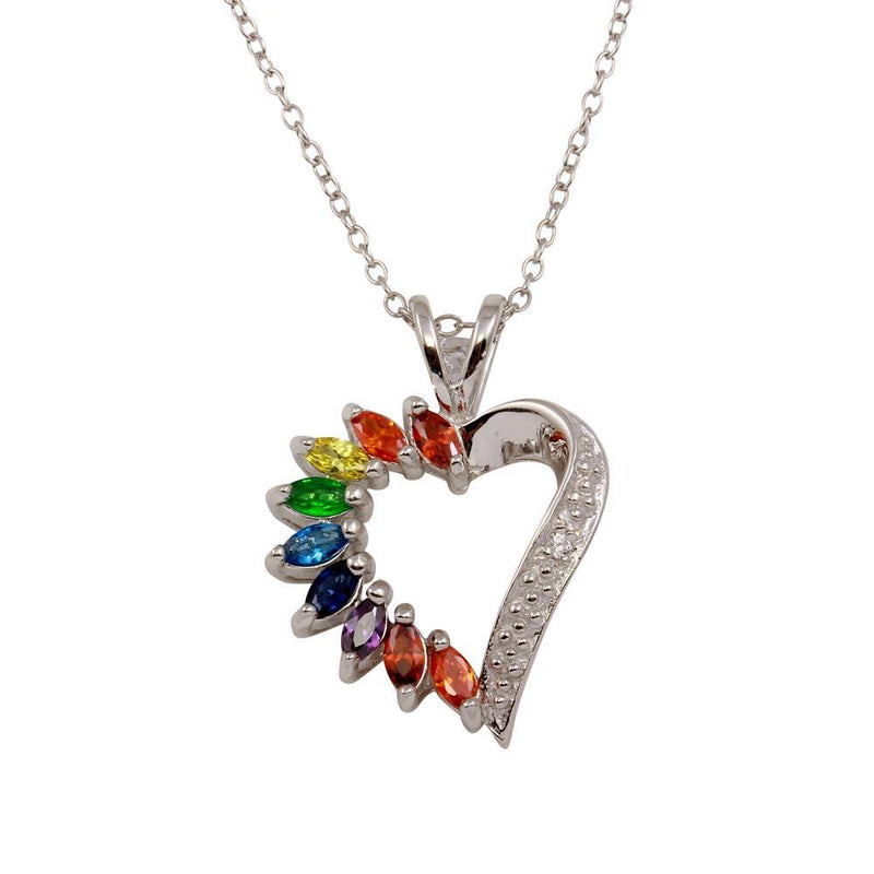 Silver 925 Rhodium Plated Open Heart Pendant with Rainbow CZ - BGP01300 | Silver Palace Inc.