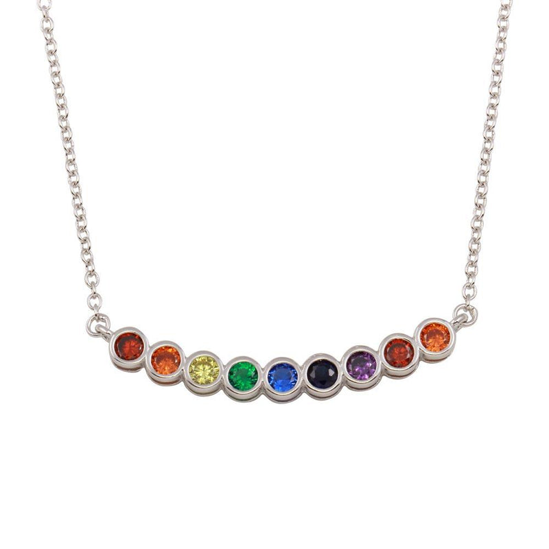 Silver 925 Rhodium Plated Rainbow CZ Pendant Necklace - BGP01302 | Silver Palace Inc.