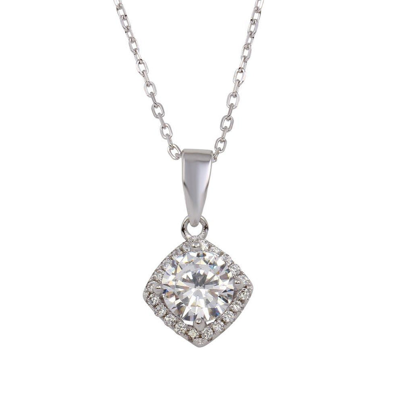 Rhodium Plated 925 Sterling Silver Clear Round CZ Pendant - BGP01303 | Silver Palace Inc.