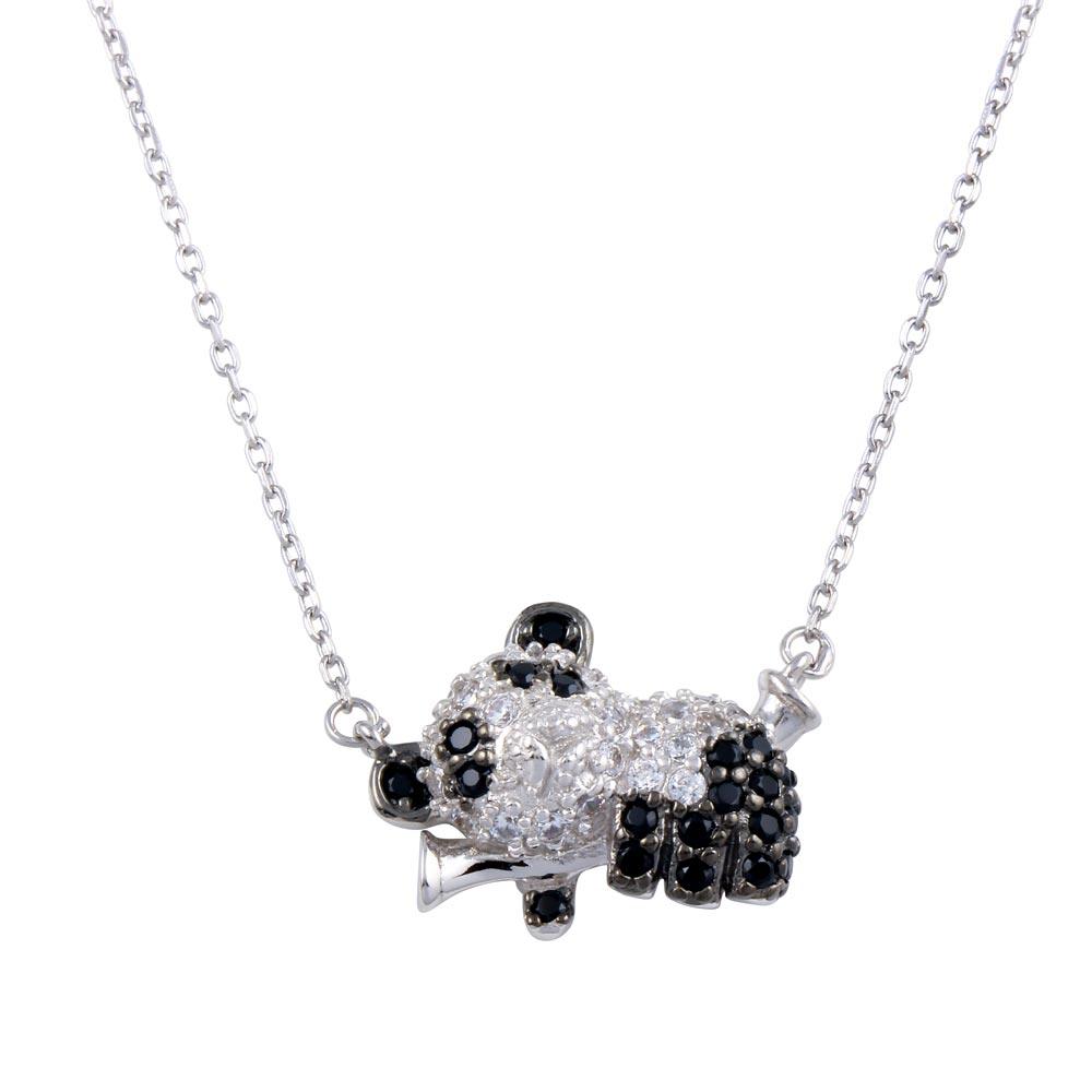 Silver 925 Rhodium Plated CZ Panda Necklace - BGP01306 | Silver Palace Inc.