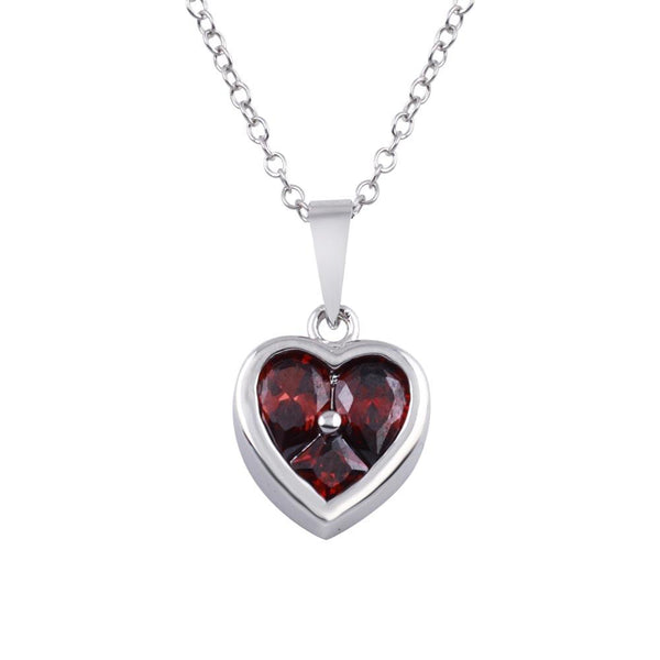 Silver 925 Rhodium Plated Heart Red CZ Necklace - BGP01312RED | Silver Palace Inc.