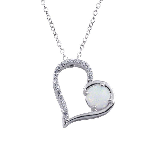 Silver 925 Rhodium Plated Heart Synthetic Opal Pendant Necklace - BGP01314 | Silver Palace Inc.