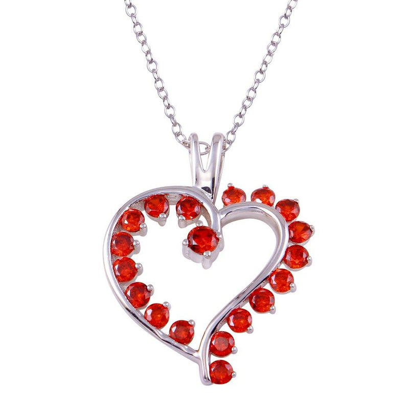Silver 925 Rhodium Plated Multi Red CZ Open Heart Necklace - BGP01318 | Silver Palace Inc.