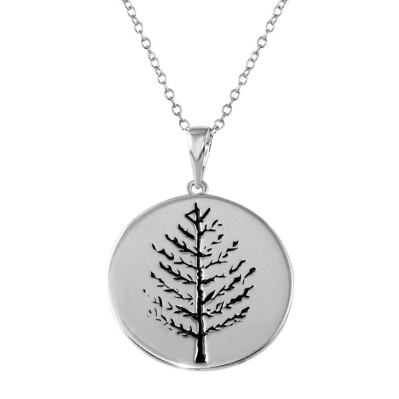 Silver 925 Rhodium Plated Round Tree of Life Disc Necklaces - BGP01324 | Silver Palace Inc.