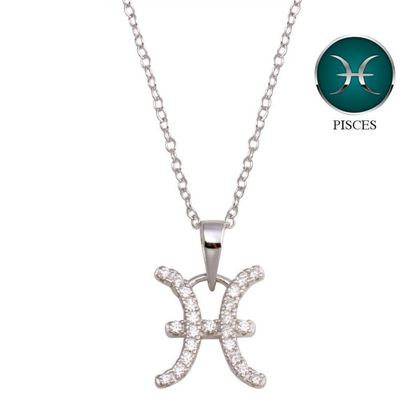 Silver 925 Rhodium Plated Pisces CZ Zodiac Sign Necklace - BGP01329 | Silver Palace Inc.