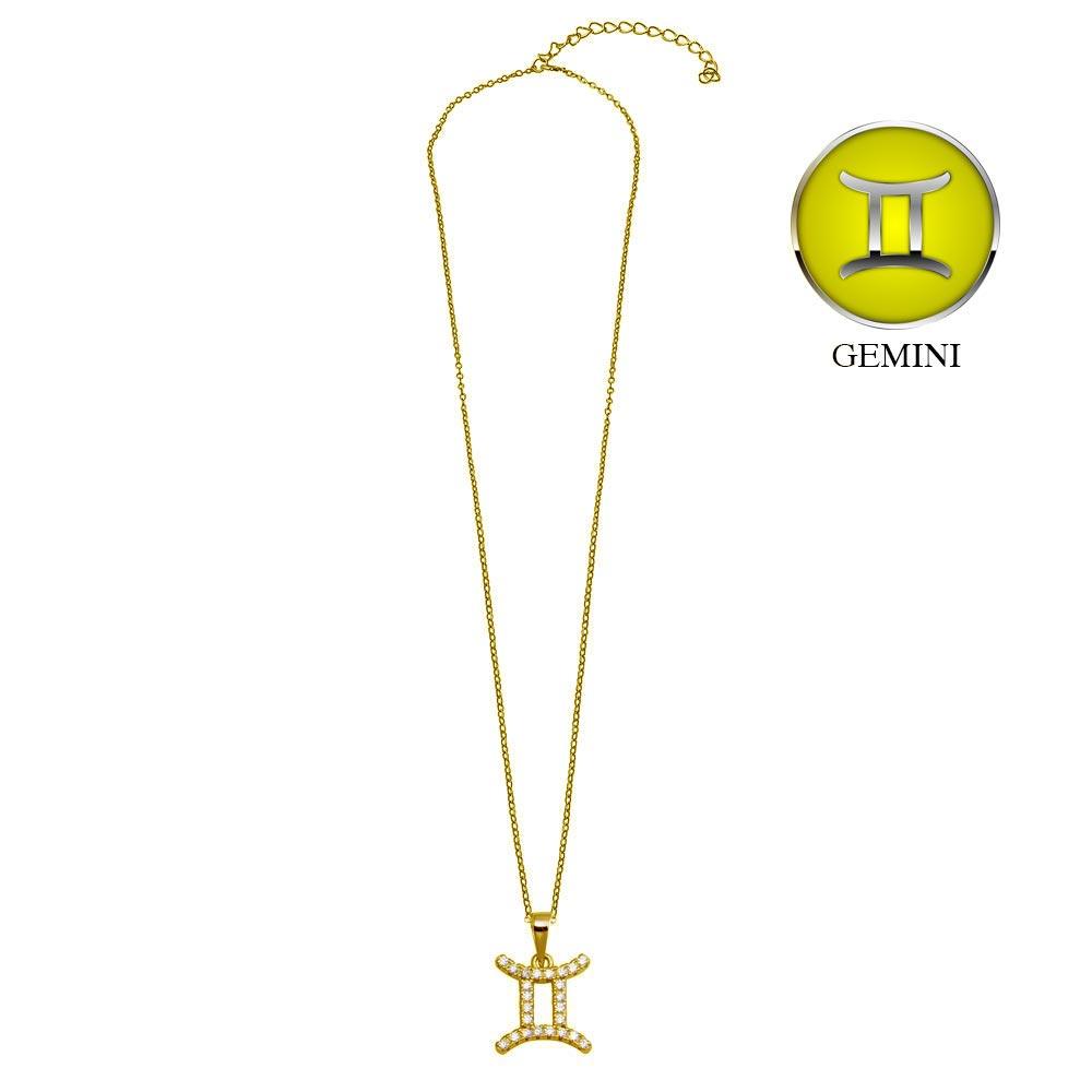 Collar con el signo del zodiaco Géminis y circonita cúbica en plata de ley 925 bañado en oro - BGP01332GP