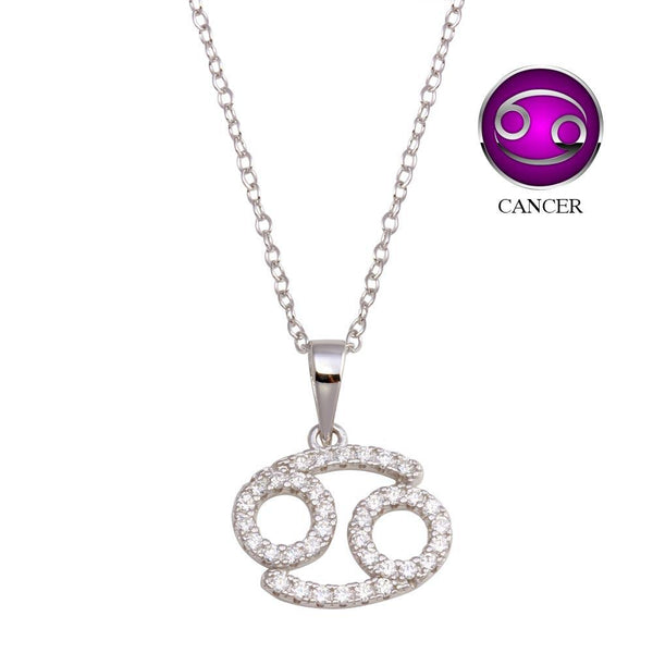 Silver 925 Rhodium Plated Cancer CZ Zodiac Sign Necklace - BGP01335 | Silver Palace Inc.