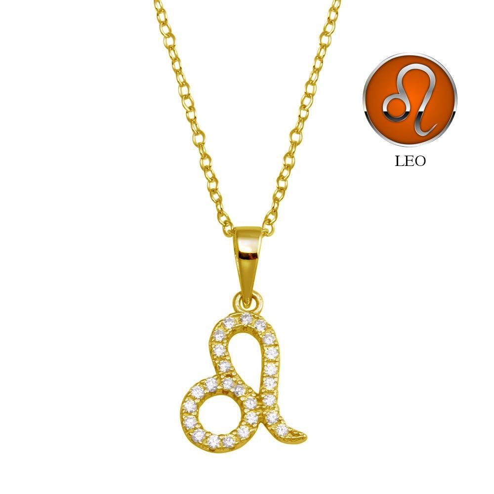 Collar Plata De Ley 925 Con Signo Zodiaco Diamantes - Chapado Oro, Regalo Mujer