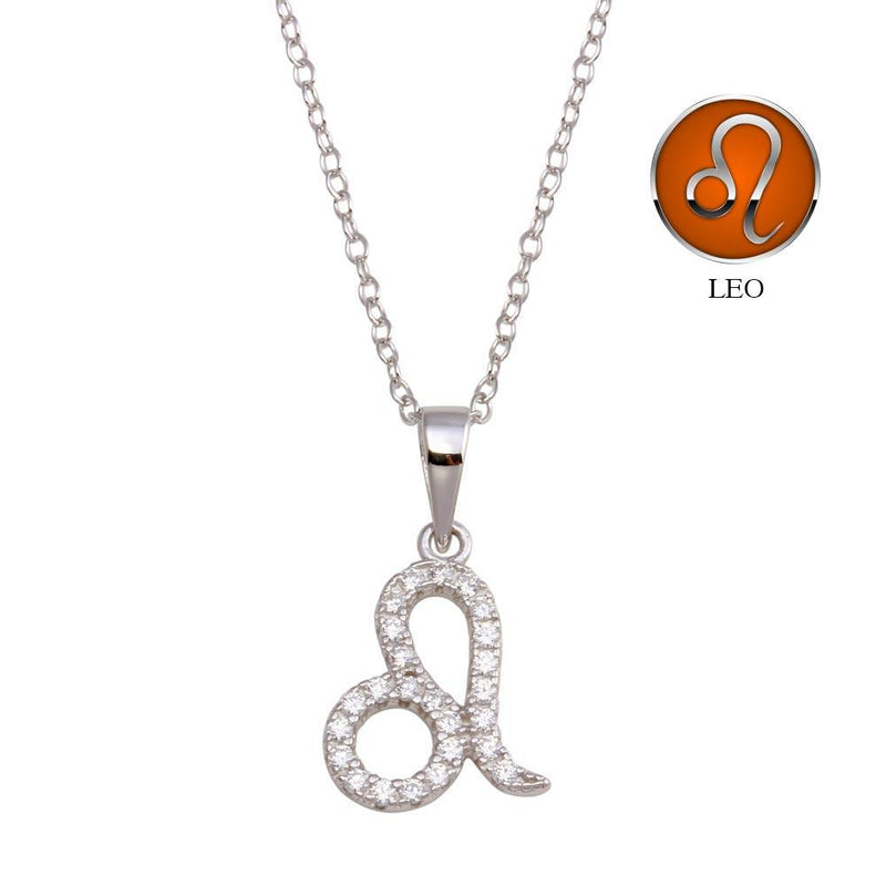 Silver 925 Rhodium Plated Leo CZ Zodiac Sign Necklace - BGP01336 | Silver Palace Inc.