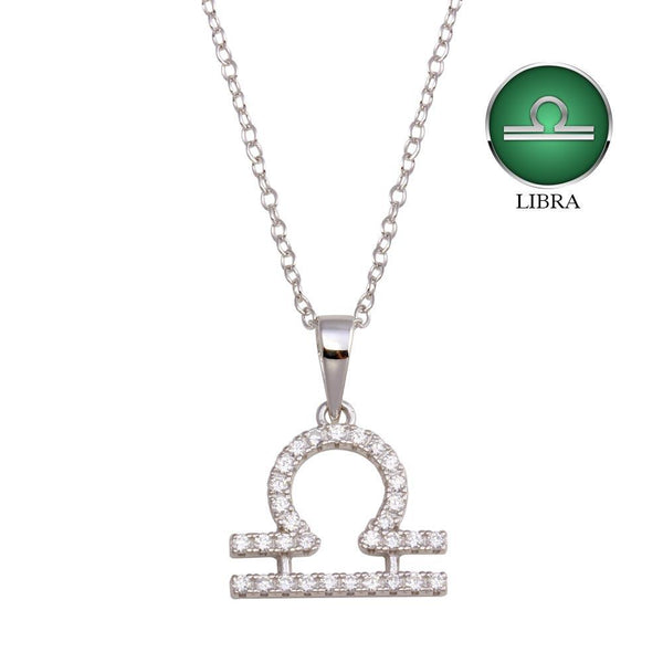 Silver 925 Rhodium Plated Libra CZ Zodiac Sign Necklace - BGP01337 | Silver Palace Inc.