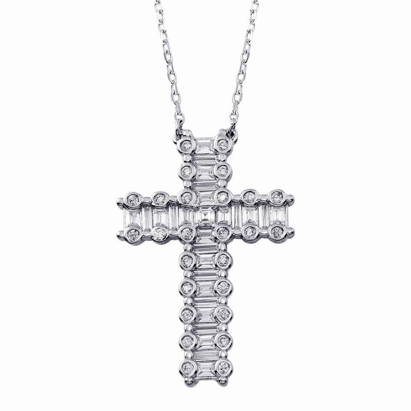 Silver 925 Rhodium Plated CZ Cross Necklace -BGP01346 | Silver Palace Inc.