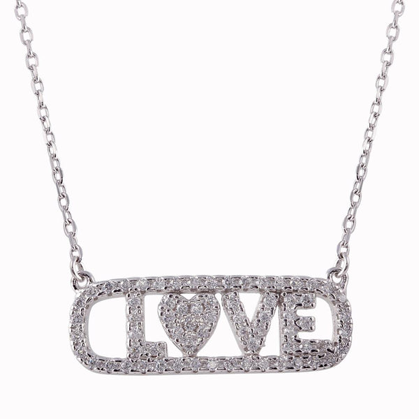 Silver 925 Rhodium Plated CZ Word Tag Necklace "LOVE" - BGP01347 | Silver Palace Inc.