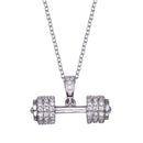 Silver 925 Rhodium Plated Small Dumbbell CZ Necklace - BGP01353 | Silver Palace Inc.