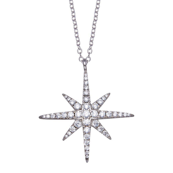 Silver 925 Rhodium Plated Snow Flakes CZ Necklace - BGP01361 | Silver Palace Inc.