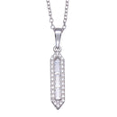 Silver 925 Rhodium Plated Baguette Vertical Bar CZ Necklace - BGP01362 | Silver Palace Inc.