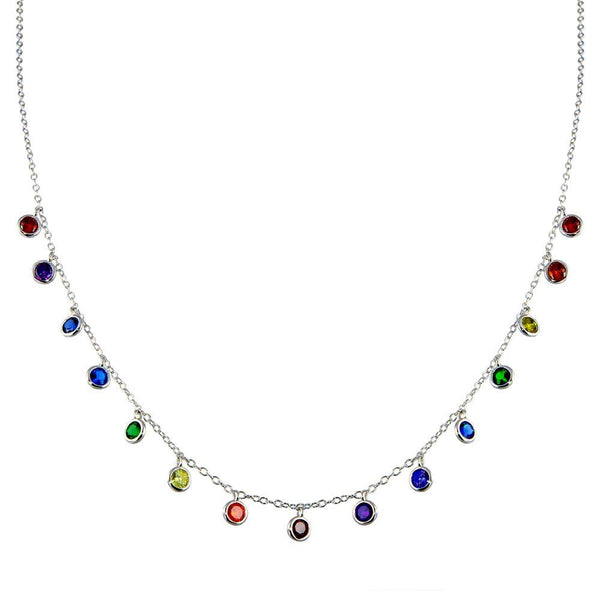Rhodium Plated 925 Sterling Silver Multi Color CZ Necklace - BGP01370 | Silver Palace Inc.