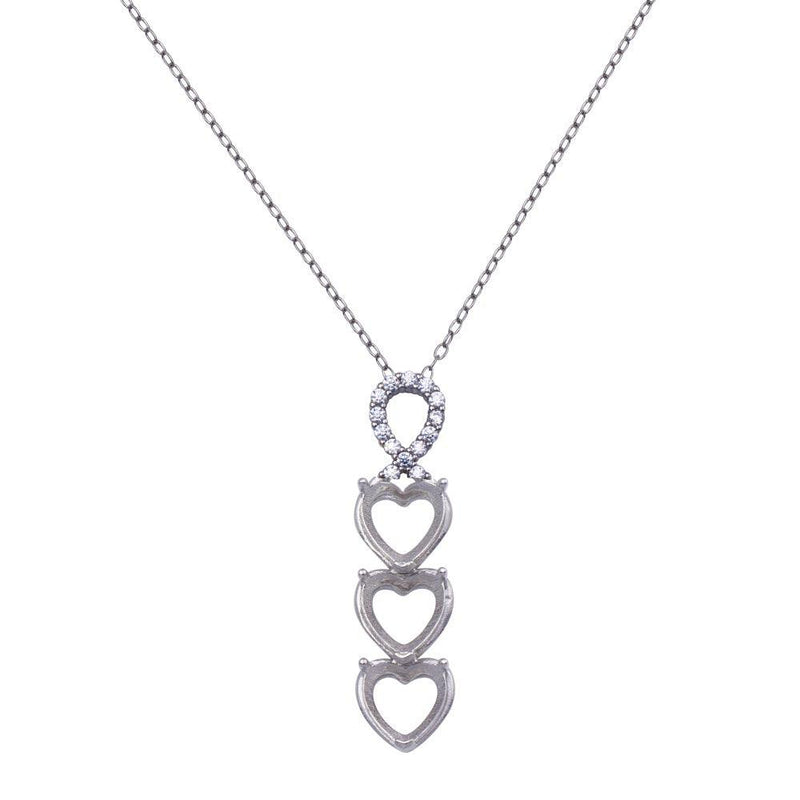 Rhodium Plated 925 Sterling Silver CZ Drop Down Heart Mounting Necklace - BGP01384 | Silver Palace Inc.