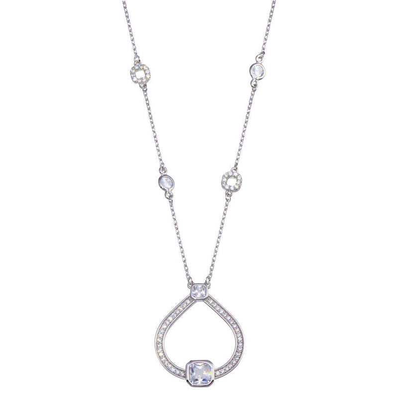 Rhodium Plated 925 Sterling Silver Open Circular Pendant with CZ - BGP01388 | Silver Palace Inc.